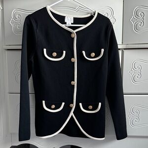 H&M Black Knit Top with Cream Trim